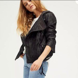 Free People Cleo Hooded Vegan Suede Moto Jacket